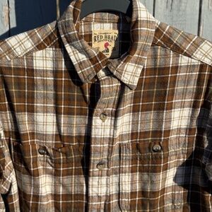 Red Head Brand Co. Flannel Shirt Men’s Small Plaid Brown Cream Cotton 2023